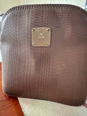 Vintage MCM München Brown Lizard-Embossed Pouch with Gold Plaque